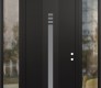 Modern Steel Front Door DIAMOND A5 64" X 96" BLACK/WHITE FROSTED GLASS PANEL BLACK LHI WITH 2 SIDELITES AND TRANSOM CLEAR GLASS
