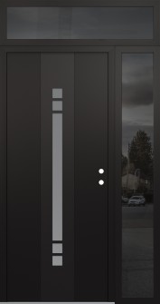 DIAMOND A4 48" X 96" BLACK/WHITE FROSTED GLASS PANEL BLACK LHI WITH SIDELITE AND TRANSOM MIRRORED GLASS