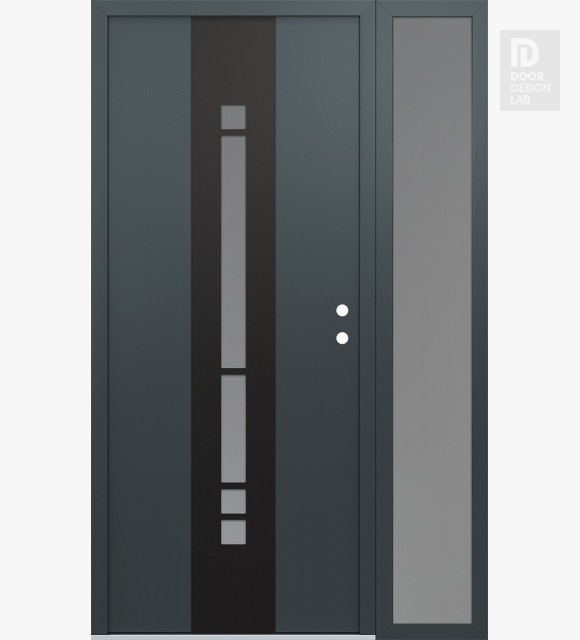 Modern Steel Front Door DIAMOND A3 48" X 80" ANTHRACITE/ANTHRACITE FROSTED GLASS PANEL BLACK LHI WITH SIDELITE FROSTED GLASS