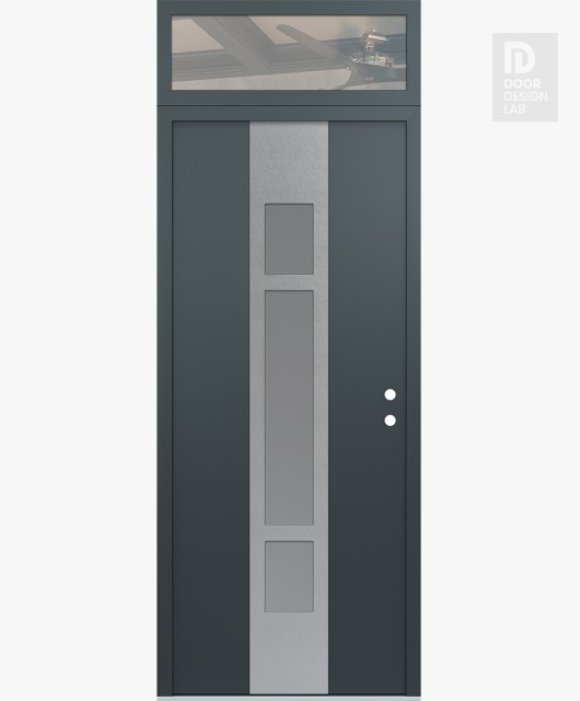 Modern Steel Front Door DIAMOND A9 36" X 96" ANTHRACITE/ANTHRACITE FROSTED GLASS PANEL STAINLESS STEEL LHI WITH TRANSOM CLEAR GLASS