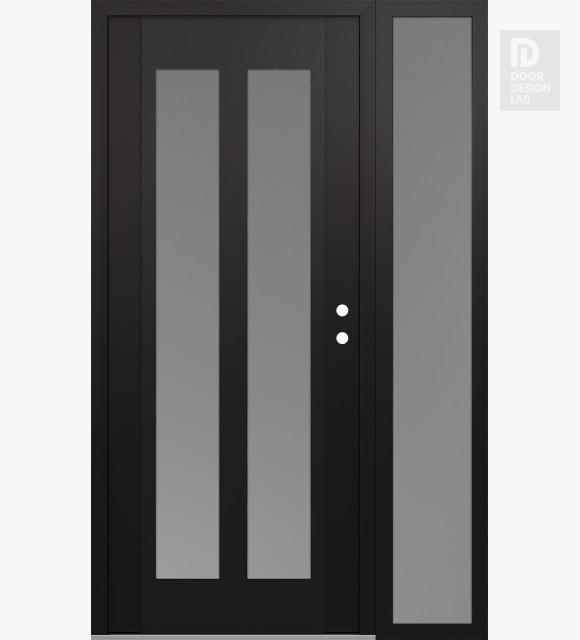 Modern Steel Front Door Diamond C14 48" x 80" black/white frosted Glass Panel black LHI with Sidelite frosted Glass