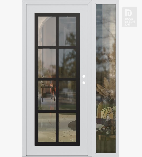 Modern Steel Front Door Diamond C16 52" x 80" white/white clear Glass Panel black LHI with Sidelite clear Glass