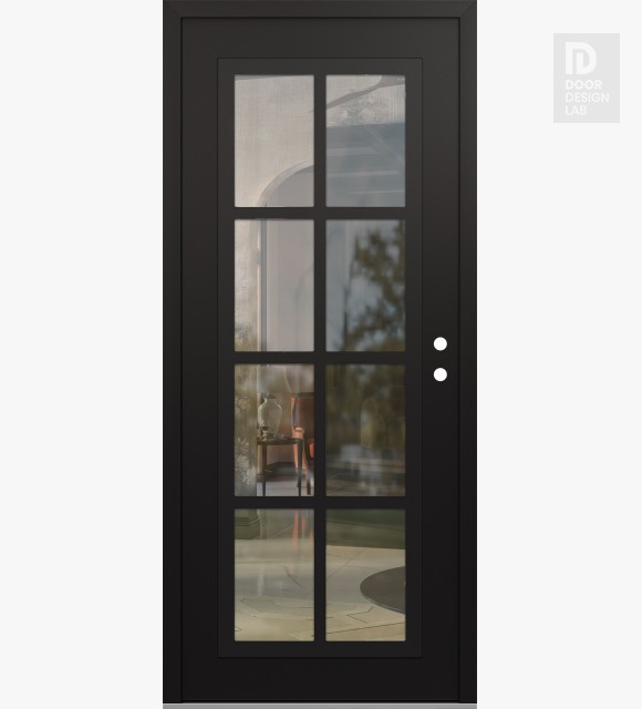 Modern Steel Front Door Diamond C16 36" x 80" black/black clear Glass Panel black LHI