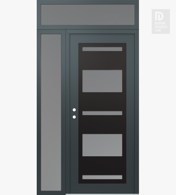 Modern Steel Front Door Diamond C10 52" x 96" anthracite/anthracite frosted Glass Panel black RHI with Sidelite and Transom frosted Glass