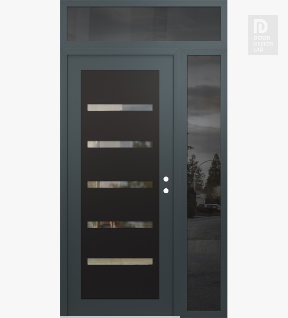 Modern Steel Front Door Diamond C7 52" x 96" anthracite/anthracite clear Glass Panel black LHI with Sidelite and Transom mirrored Glass