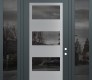 Modern Steel Front Door Diamond C2 64" x 96" anthracite/anthracite mirrored Glass Panel stainless steel LHI with 2 Sidelites and Transom mirrored Glass
