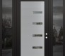 Modern Steel Front Door Diamond C8 60" x 96" black/black clear Glass Panel stainless steel LHI with 2 Sidelites and Transom mirrored Glass