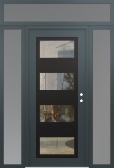 Diamond C2 68" x 96" anthracite/anthracite clear Glass Panel black LHI with 2 Sidelites and Transom frosted Glass