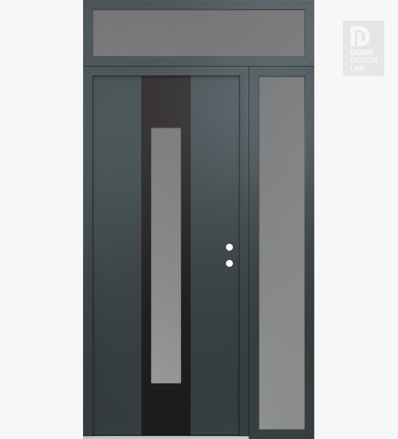 Modern Steel Front Door DIAMOND A1 52" X 96" ANTHRACITE/ANTHRACITE FROSTED GLASS PANEL BLACK LHI WITH SIDELITE AND TRANSOM FROSTED GLASS