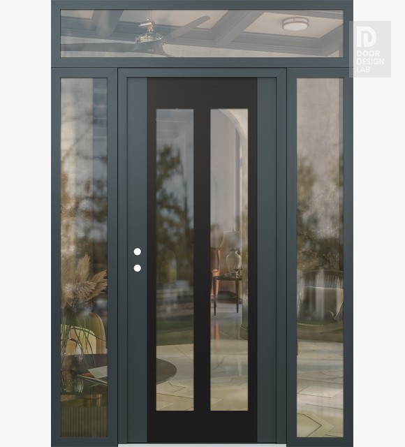 Modern Steel Front Door Diamond C14 60" x 96" anthracite/anthracite clear Glass Panel black RHI with 2 Sidelites and Transom clear Glass