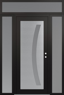 Diamond C4 68" x 96" black/white frosted Glass Panel stainless steel LHI with 2 Sidelites and Transom frosted Glass