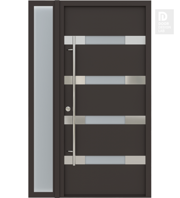 MODERN FRONT STEEL DOOR AURA BROWN/WHITE 49 1/4" X 81 11/16" RHI + SIDELITE LEFT