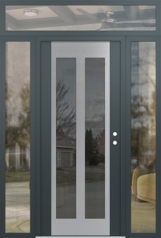 Diamond C14 64" x 96" anthracite/anthracite mirrored Glass Panel stainless steel LHI with 2 Sidelites and Transom clear Glass