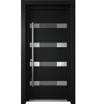 MODERN FRONT STEEL DOOR AURA BLACK/WHITE 37 2/5" X 81 1/2" RHI + HARDWARE