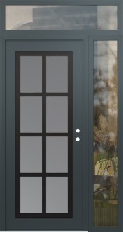 Diamond C16 52" x 96" anthracite/anthracite frosted Glass Panel black LHI with Sidelite and Transom clear Glass