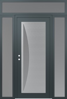 Diamond C13 68" x 96" anthracite/anthracite frosted Glass Panel stainless steel RHI with 2 Sidelites and Transom frosted Glass