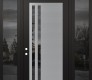 Modern Steel Front Door Diamond C6 64" x 96" black/black mirrored Glass Panel stainless steel RHI with 2 Sidelites and Transom mirrored Glass