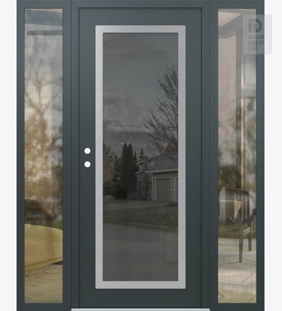 Modern Steel Front Door Diamond C1 60" x 80" anthracite/anthracite mirrored Glass Panel stainless steel RHI with 2 Sidelites clear Glass