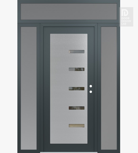 Modern Steel Front Door Diamond C8 68" x 96" anthracite/anthracite clear Glass Panel stainless steel LHI with 2 Sidelites and Transom frosted Glass