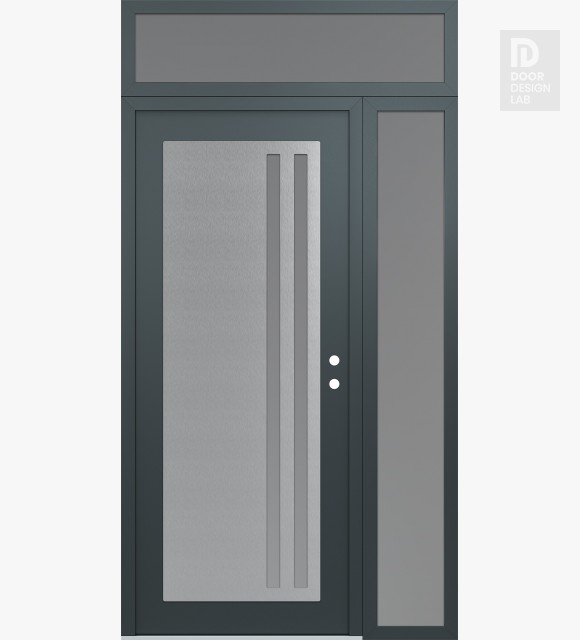 Modern Steel Front Door Diamond C6 50" x 96" anthracite/anthracite frosted Glass Panel stainless steel LHI with Sidelite and Transom frosted Glass