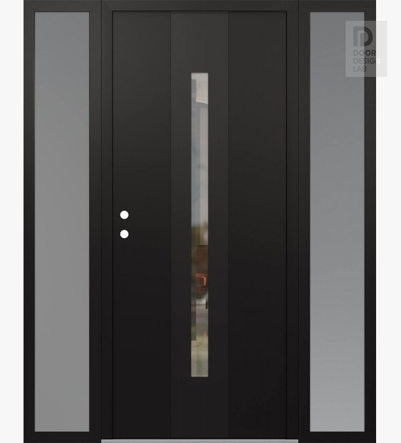 Modern Steel Front Door DIAMOND A2 68" X 80" BLACK/BLACK CLEAR GLASS PANEL BLACK RHI WITH 2 SIDELITES FROSTED GLASS