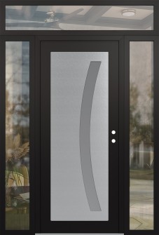 Diamond C4 64" x 96" black/white frosted Glass Panel stainless steel LHI with 2 Sidelites and Transom clear Glass