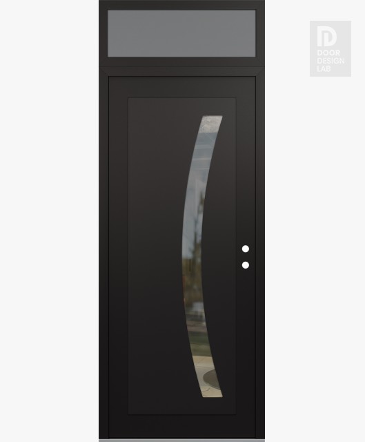 Modern Steel Front Door Diamond C4 36" x 96" black/black clear Glass Panel black LHI with Transom frosted Glass