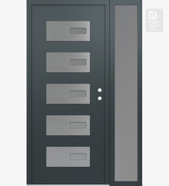 Modern Steel Front Door Diamond D7 52" x 80" anthracite/anthracite frosted Glass Panel stainless steel LHI with Sidelite frosted Glass