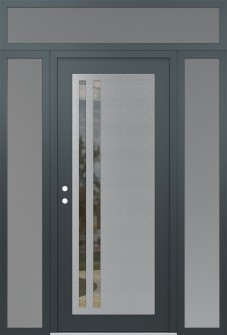 Diamond C6 68" x 96" anthracite/anthracite clear Glass Panel stainless steel RHI with 2 Sidelites and Transom frosted Glass