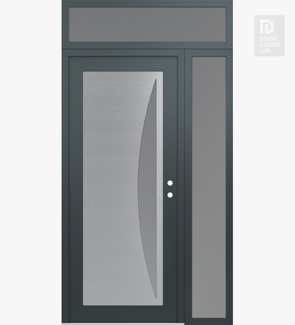 Modern Steel Front Door Diamond C13 52" x 96" anthracite/anthracite frosted Glass Panel stainless steel LHI with Sidelite and Transom frosted Glass