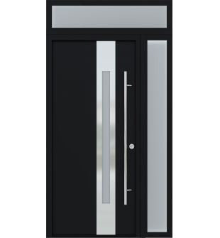 MODERN BLACK FRONT STEEL DOOR ZEPHYR 49 1/4" X 95 11/16" LHI + SIDELITE RIGHT/TRANSOM