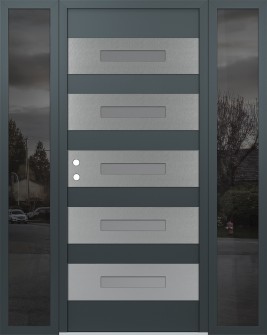 Diamond D9 68" x 80" anthracite/anthracite Frosted Glass Panel stainless steel RHI with 2 Sidelites Mirrored Glass