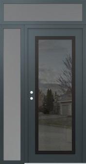 Diamond C1 48" x 96" anthracite/anthracite mirrored Glass Panel black RHI with Sidelite and Transom frosted Glass