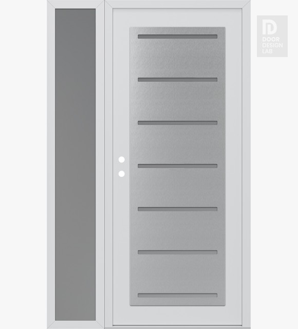 Modern Steel Front Door Diamond C11 52" x 80" white/white frosted Glass Panel stainless steel RHI with Sidelite frosted Glass