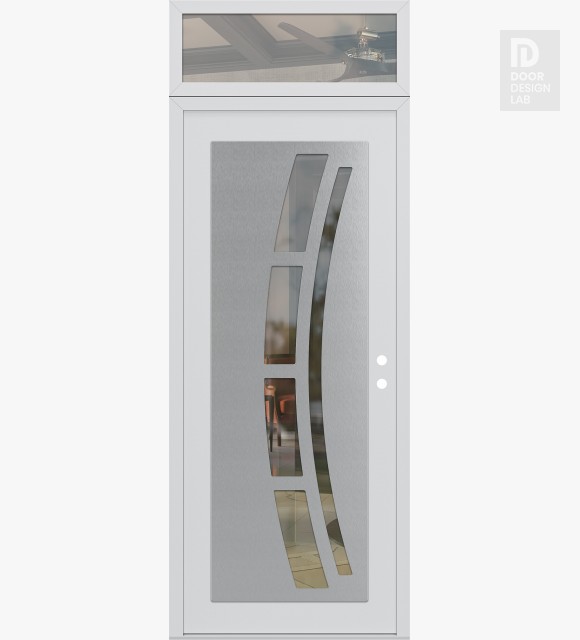 Modern Steel Front Door Diamond C12 36" x 96" white/white clear Glass Panel stainless steel LHI with Transom clear Glass