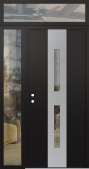 DIAMOND A6 52" X 96" BLACK/BLACK CLEAR GLASS PANEL STAINLESS STEEL RHI WITH SIDELITE AND TRANSOM CLEAR GLASS