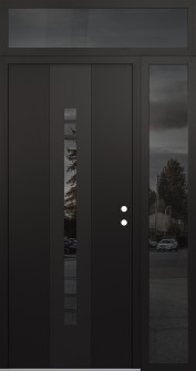 DIAMOND A4 52" X 96" BLACK/BLACK MIRRORED GLASS PANEL BLACK LHI WITH SIDELITE AND TRANSOM MIRRORED GLASS