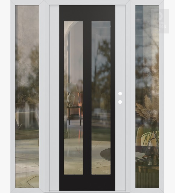 Modern Steel Front Door Diamond C14 64" x 80" white/white clear Glass Panel black LHI with 2 Sidelites clear Glass