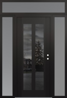Diamond C14 60" x 96" black/black mirrored Glass Panel black LHI with 2 Sidelites and Transom frosted Glass