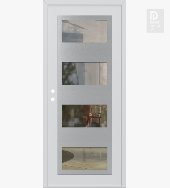 Modern Steel Front Door Diamond C2 36" x 80" white/white clear Glass Panel stainless steel RHI