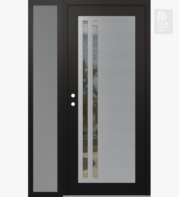 Modern Steel Front Door Diamond C6 48" x 80" black/black clear Glass Panel stainless steel RHI with Sidelite frosted Glass