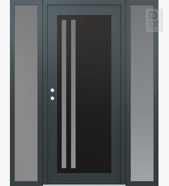 Modern Steel Front Door Diamond C6 64" x 80" anthracite/anthracite frosted Glass Panel black RHI with 2 Sidelites frosted Glass