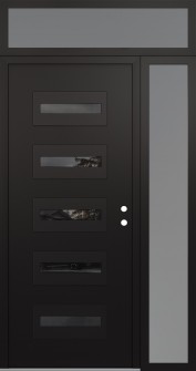 Diamond D4 52" x 96" black/black mirrored Glass Panel black LHI with Sidelite and Transom frosted Glass