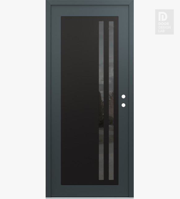Modern Steel Front Door Diamond C6 36" x 80" anthracite/anthracite mirrored Glass Panel black LHI