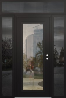 Diamond C1 60" x 96" black/black clear Glass Panel black LHI with 2 Sidelites and Transom mirrored Glass