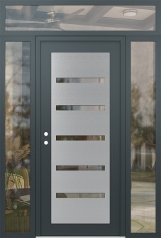 Diamond C7 68" x 96" anthracite/anthracite clear Glass Panel stainless steel RHI with 2 Sidelites and Transom clear Glass
