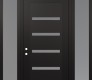 Modern Steel Front Door Diamond C7 60" x 96" black/white frosted Glass Panel black RHI with 2 Sidelites and Transom frosted Glass