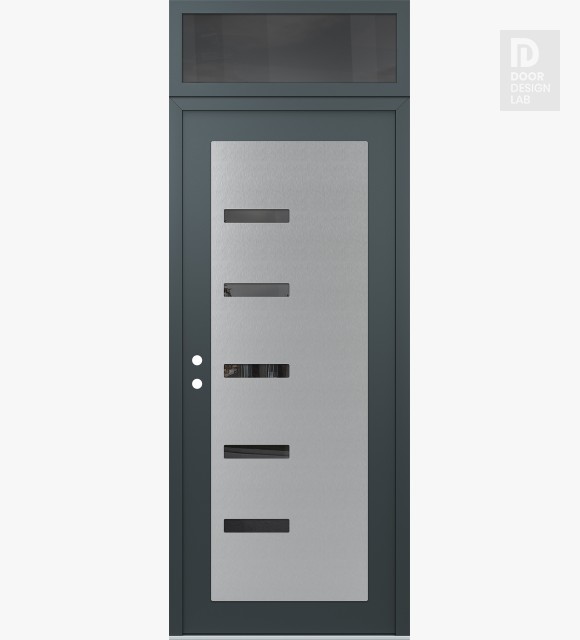 Modern Steel Front Door Diamond C8 36" x 96" anthracite/anthracite mirrored Glass Panel stainless steel RHI with Transom mirrored Glass