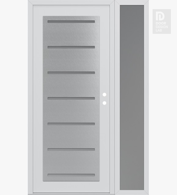 Modern Steel Front Door Diamond C11 50" x 80" white/white frosted Glass Panel stainless steel LHI with Sidelite frosted Glass