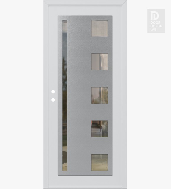 Modern Steel Front Door Diamond C3 36" x 80" white/white clear Glass Panel stainless steel RHI